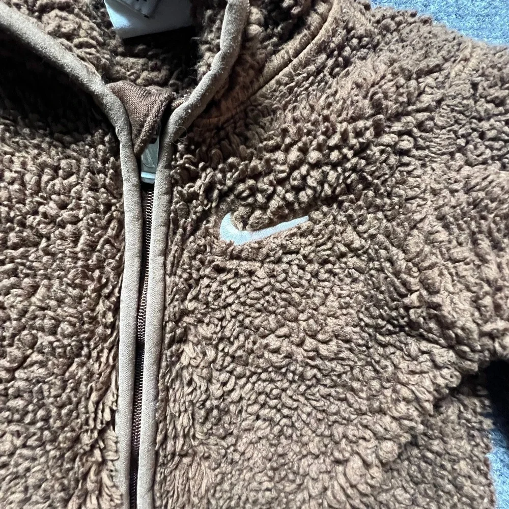 Nike Baby Sherpa Fleece Hooded Romper Brown 6M One Piece Bunting Zip Up